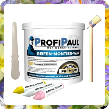 Reifenmontagepaste weiß  + Pinsel + Schaber + 3 Stück Kreiden